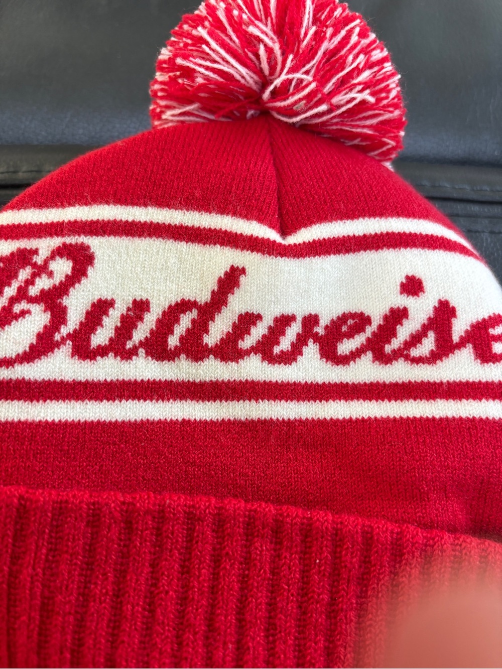 Budweiser Red and White  Pom Beanie